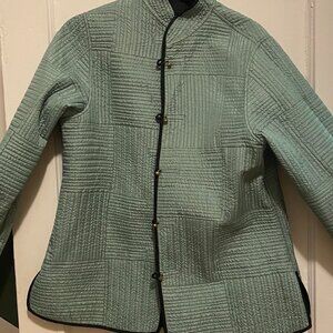 NEW Sam Hilus Classic 100% Silk Reversible Nehru Jacket Women's Black & Teal
